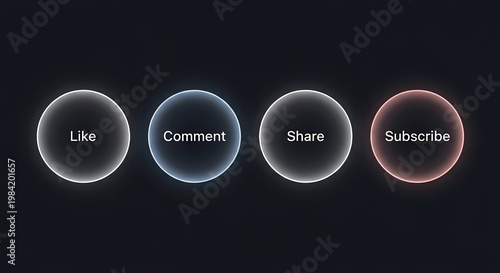 Glowing neon social media interaction buttons on dark background