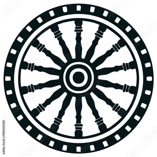 Black and White Dharma Wheel Symbol