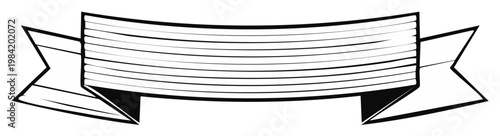 Decorative vintage banner ribbon, outlined with text space for messages and events, sketched drawing in black and white, editable text banner