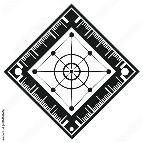 Abstract design of a target and measuring device in a rhombus shape.