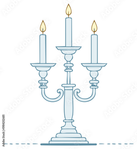 Elegant three-candle candelabra illustration with glowing flames, classic decorative lighting