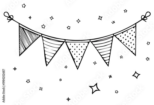 Hand Drawn Bunting Flags With Stars Festive Celebration Decoration