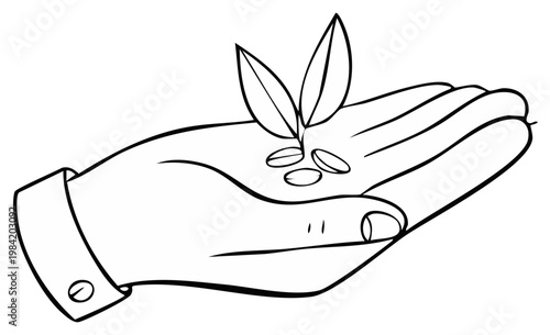 Open hand holding seeds and a sprouting seedling representing growth and new beginnings
