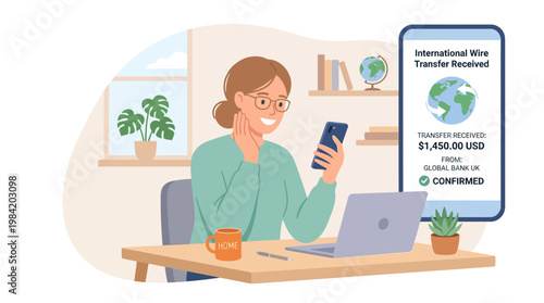 Woman sitting at desk comparing prices on phone and laptop