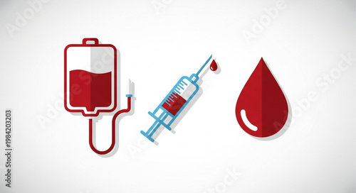 Medical icons representing blood transfusion and donation.