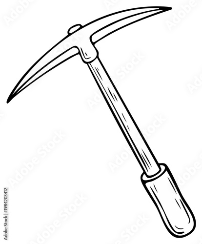 Hand Drawn Pickaxe Tool for Mining and Construction with Sharp Points and Sturdy Handle