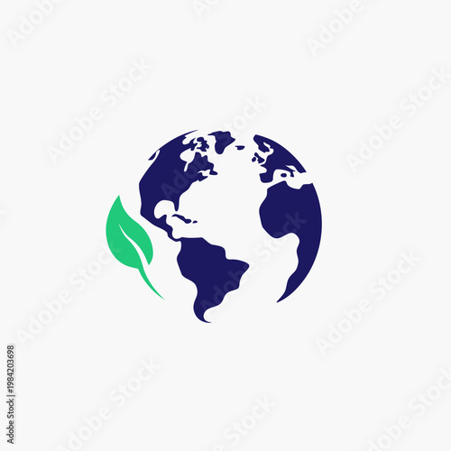 Earth globe with leaf icon, eco friendly concept, minimal line art vector, clean design, isolated on white background