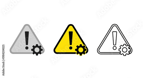 Collection of essential system warning and error icons featuring cogwheel symbols, ideal for technical maintenance alerts, settings issues, and troubleshooting interfaces