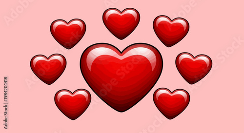 A cluster of red hearts radiating outwards from a larger central heart on a pink background, symbolizing love and affection