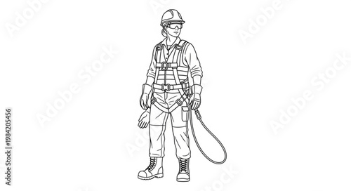 Line Drawing of a Person Wearing a Safety Harness.