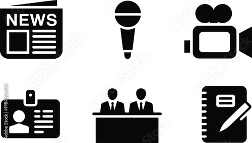Media and journalism icons news interviews and reporting symbols