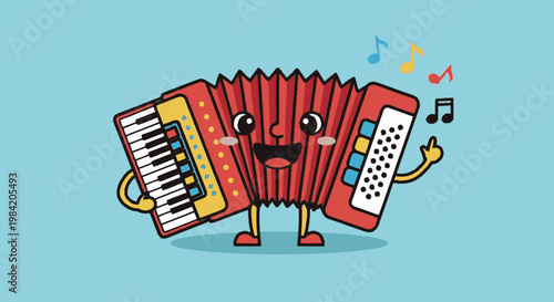 Cartoon accordion smiling musical instrument vector illustration