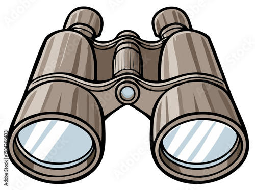 Cartoon illustration of classic binoculars a tool for observation and exploration discovery