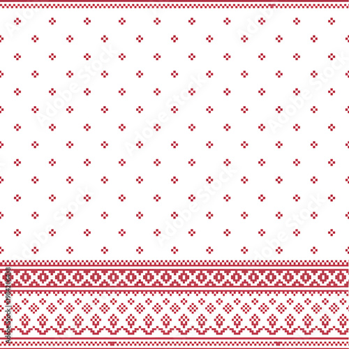red and white traditional folk ornamental fabric pattern