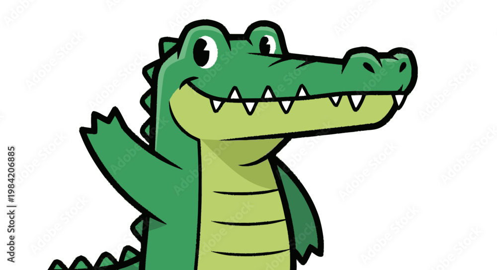 Obraz premium Cartoon alligator waving isolated on white background smiling and friendly