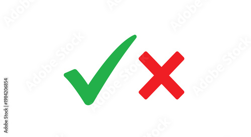 A green checkmark and a red x mark symbolize acceptance and rejection