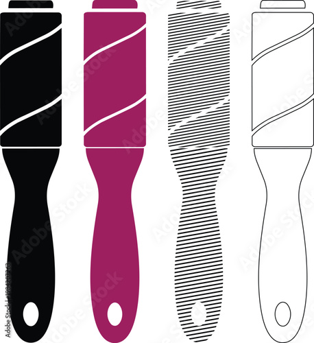 Lint roller vector illustration collection in different rendering styles for clothing care and household cleaning product design.