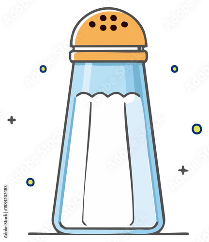 Cartoon Illustration of a Traditional Salt Shaker, Light Blue Glass