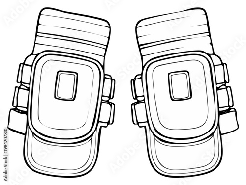 Black and white illustration of hockey elbow pads with straps