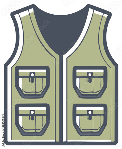 Olive green vest illustration with pockets