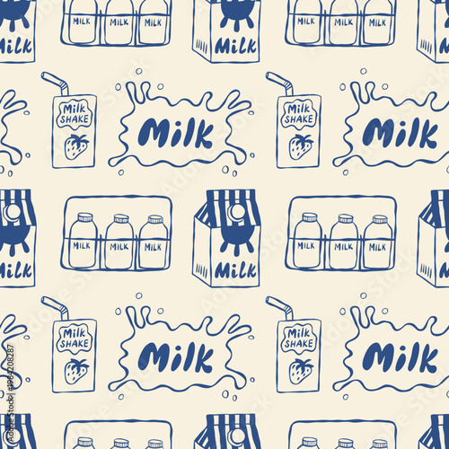 milk bottles and cartons illustrations on cream background