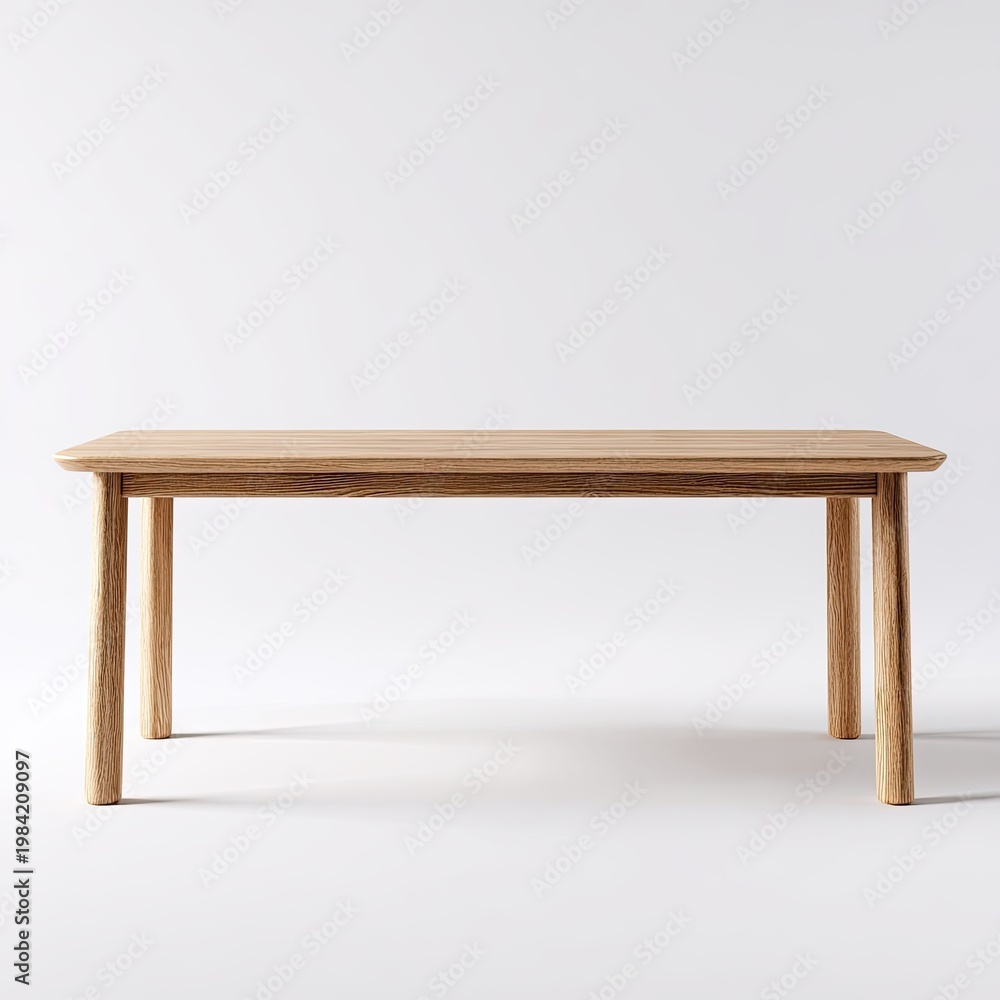 Fototapeta premium A simple, light-toned wooden table is centered against a plain white background.