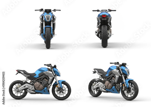 Blue Modern Sport Motorcycle Multi-View