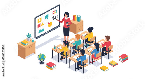 Foto Isometric vector illustration of a teacher leading a lesson in a school classroo