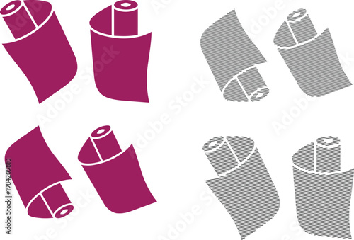 Wrapped meat vector illustration set, sausage meat wrapped, or food wrap package, line icon and flat design of food.