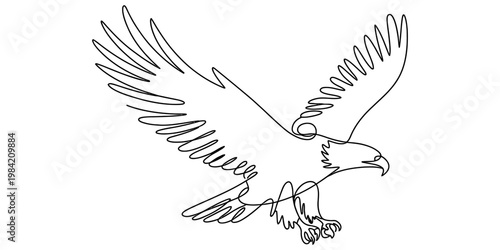 Minimalist continuous line drawing of a majestic bald eagle soaring through the open sky air Vector, illustration