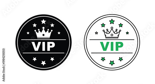 Two vip badges one black and one white with crown and stars