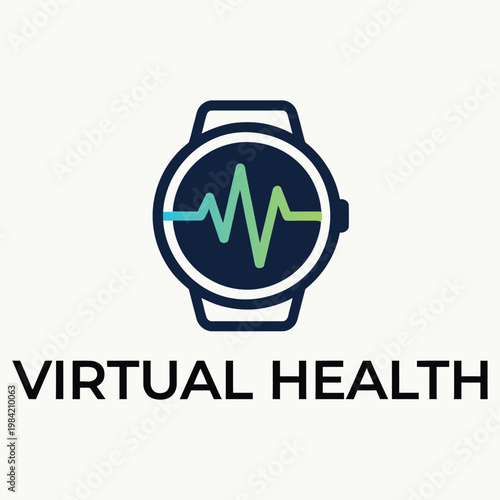 Digital health smartwatch icon with heart rate monitor pulse for virtual medical tracking