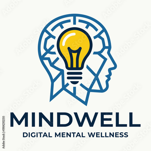 Human brain silhouette with light bulb for mental health innovation and creative wellness ideas