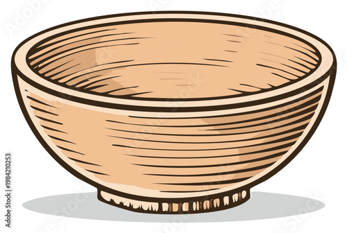 Hand Drawn Wooden Bowl With Ribbed Texture Empty Ceramic Bowl For Food Or Soup Serving Dish
