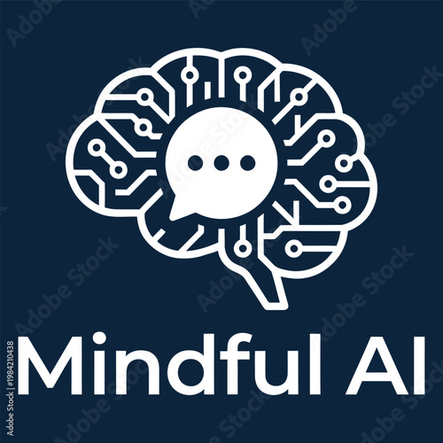 Artificial intelligence brain logo with circuit board lines and speech bubble for mental health tech