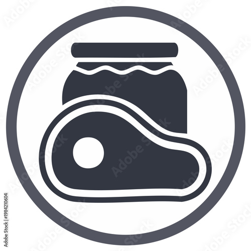 Meat steak and jar icon for food preparation, cooking ingredients, and grocery planning
