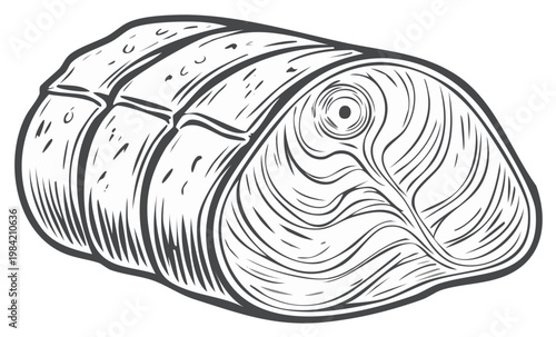 Hand Drawn Roast Beef Cut with Marbling Details and String Tie