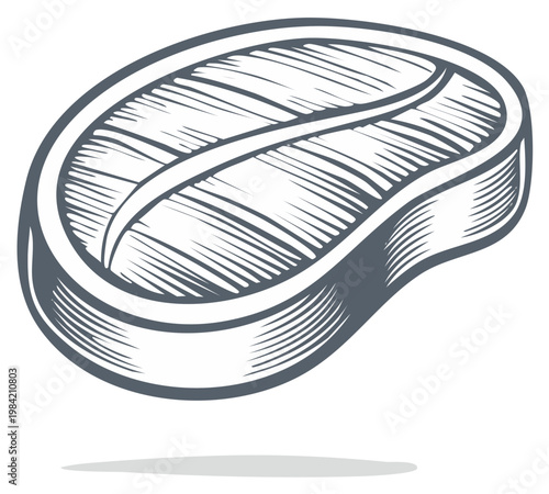 Classic engraving style illustration of a raw beef steak ideal for cooking and culinary concepts