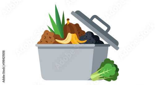Vector illustration of a compost bin filled with organic waste, representing sustainable living and environmental responsibility