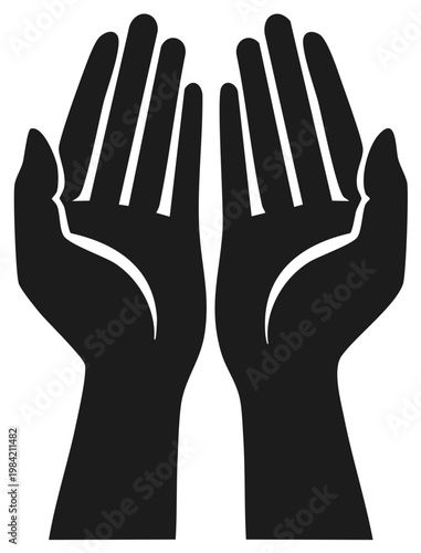 Two outstretched cupped hands silhouette for receiving or giving support