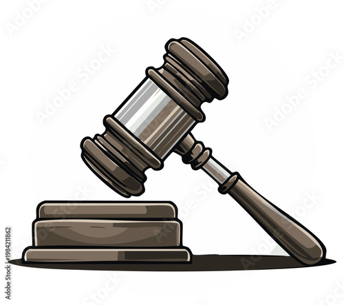 Lawyer's wooden gavel about to strike the sounding block decision symbol