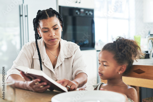 Cuadro en lienzo Mother, child or reading with bible in home, study religious text or explain scripture for understanding
