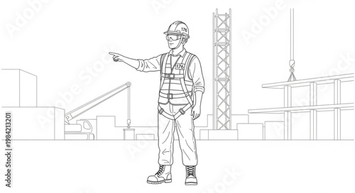 Man in protective gear pointing at something in industrial setting.