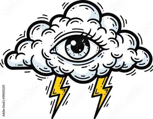 All-Seeing Eye Cloud With Lightning Bolts