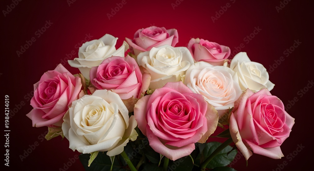 Fototapeta premium Elegant Bouquet of Pink and White Roses - A Symbol of Love and Beauty.