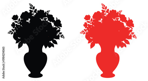 Floral arrangements in contrasting colors black silhouette and vibrant red