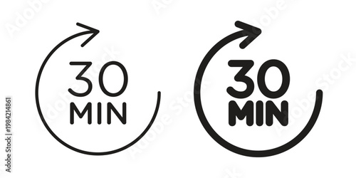 30 minutes icon simple black and white line and clip art illustrations
