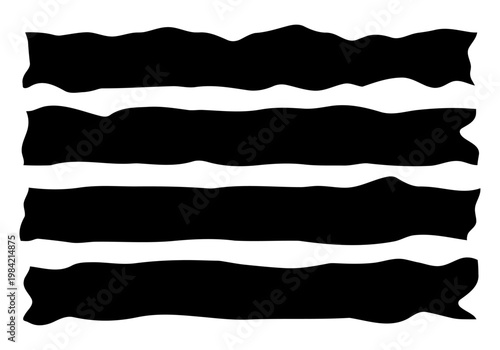 Conjunto de cuatro franjas negras horizontales con bordes irregulares y desgastados