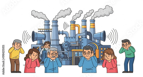 Loud Smoky Factory Industrial Noise Pollution.