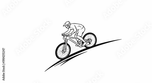 Line art of cyclist descending a steep slope on a mountain bike
